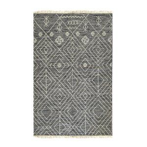 Charcoal Handwoven Wool Contemporary Punja Kilim Rug, 4' x 6'